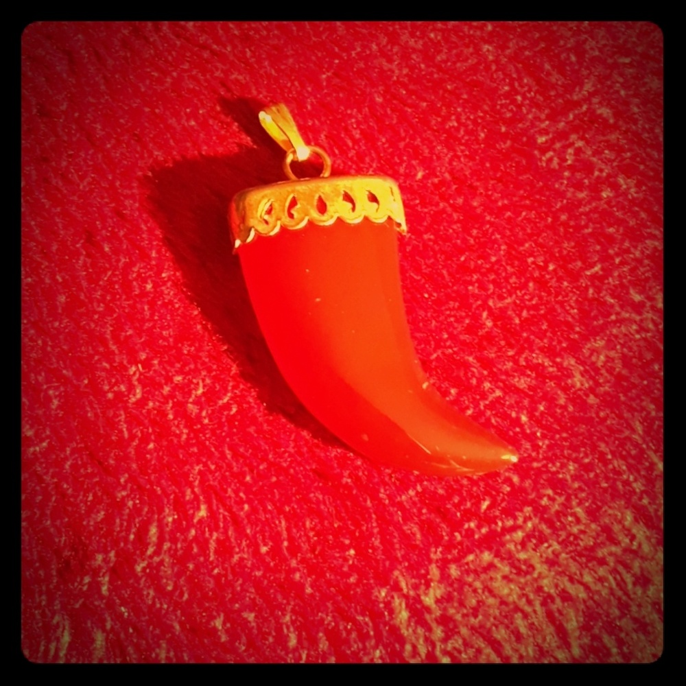Dark Orange Jade Pendant with Gold Clasp
